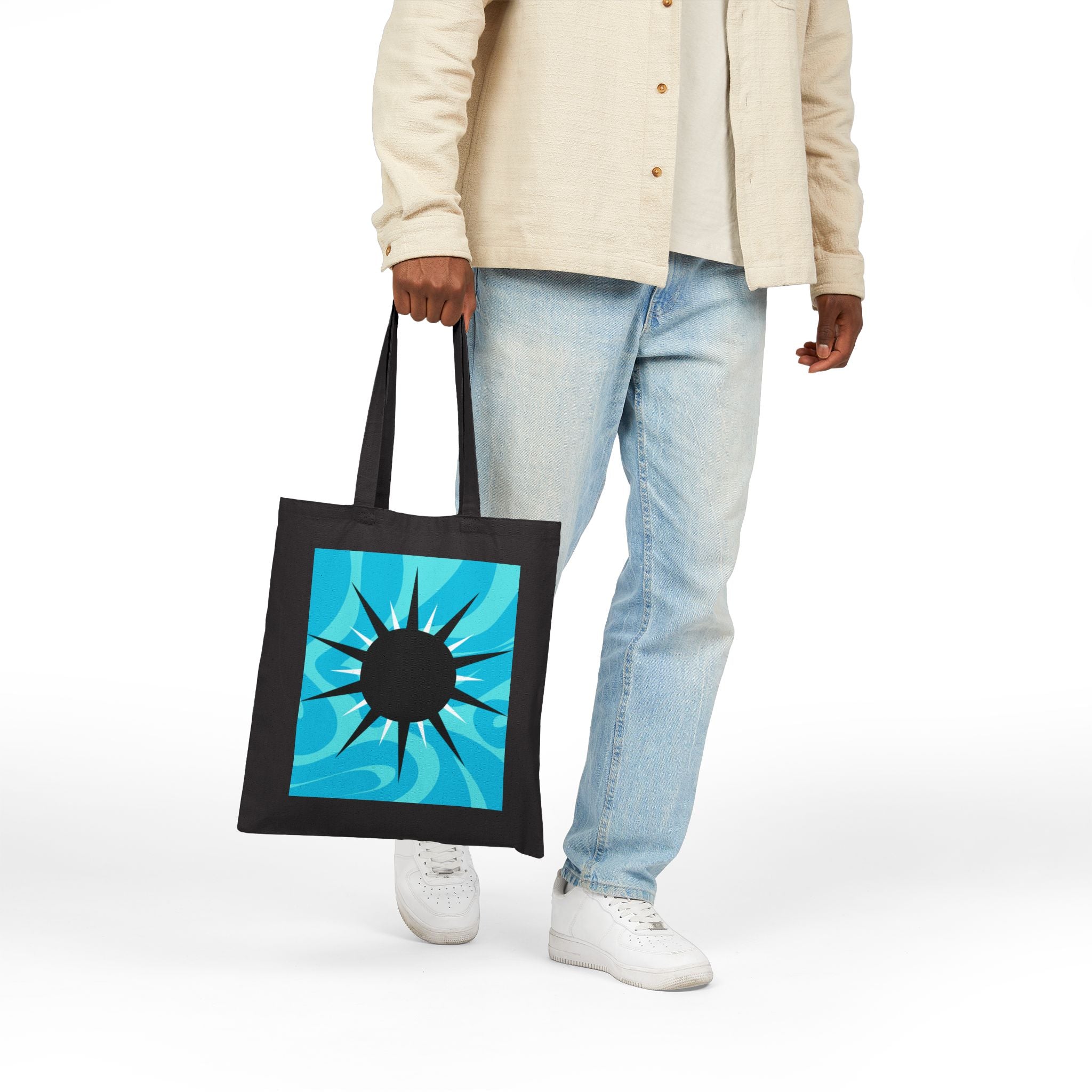 Canvas Tote Bag - Turquoise Sunburst Graphic Eco Shopper
