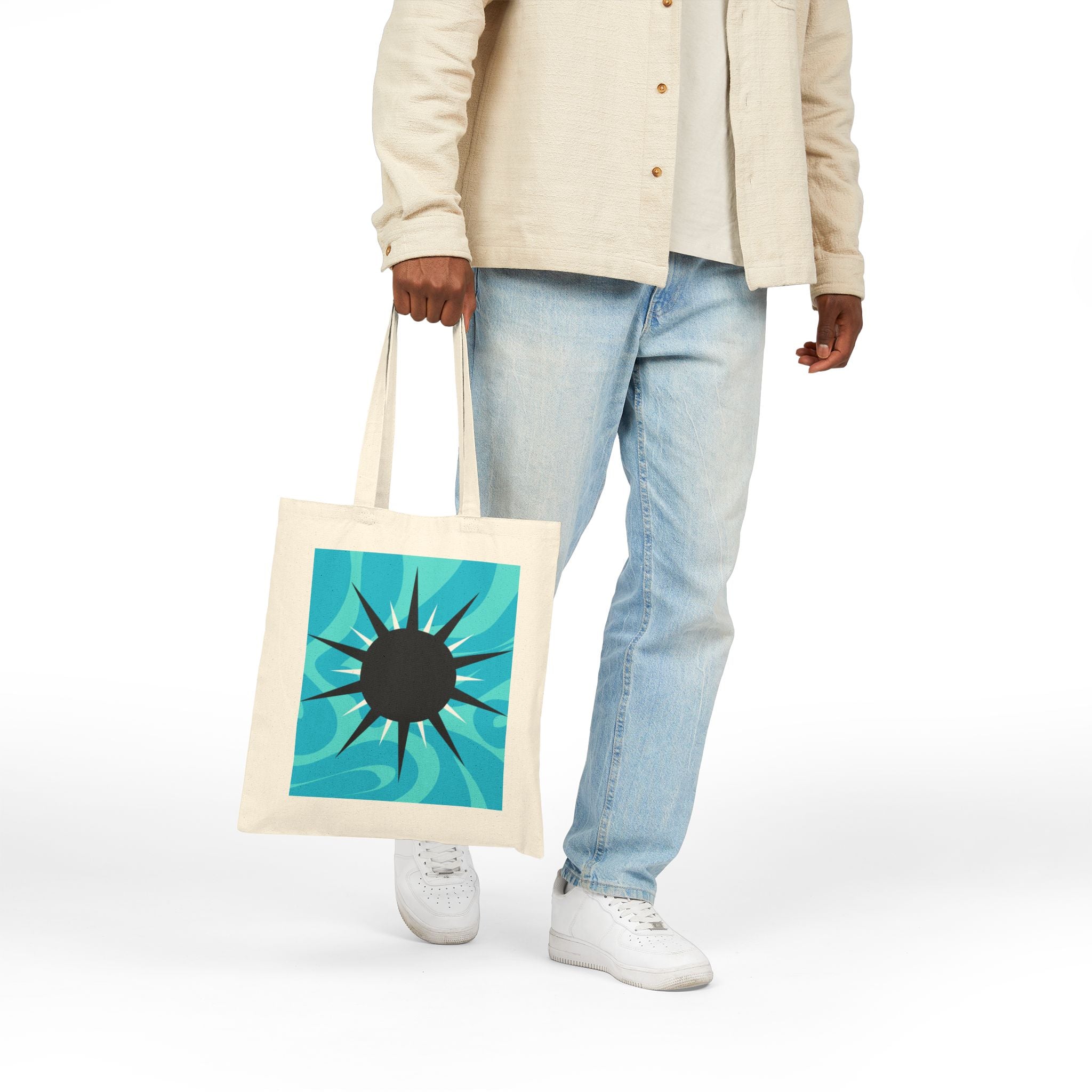 Canvas Tote Bag - Turquoise Sunburst Graphic Eco Shopper