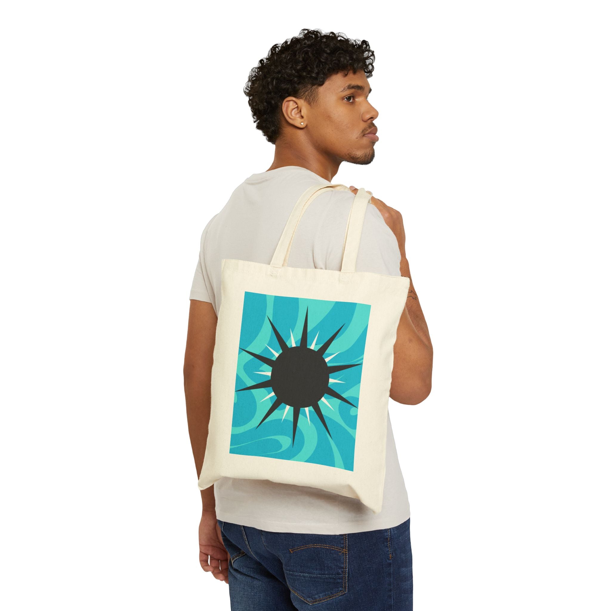 Canvas Tote Bag - Turquoise Sunburst Graphic Eco Shopper