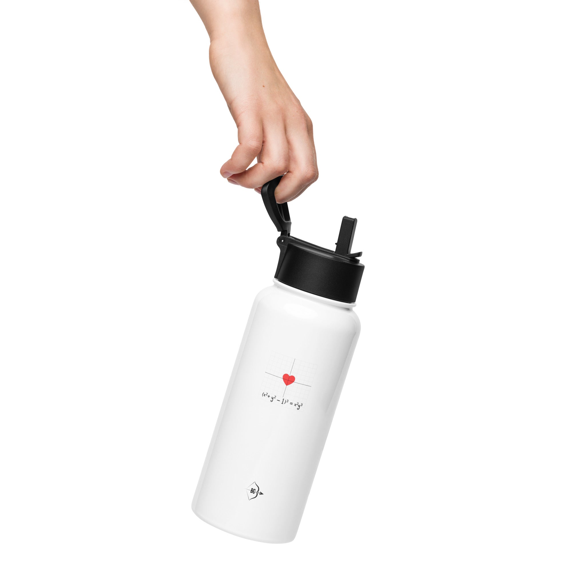 Heart-Equation-stainless-steel-water-bottle-with-a-straw-lid-white-32-oz-holding hand