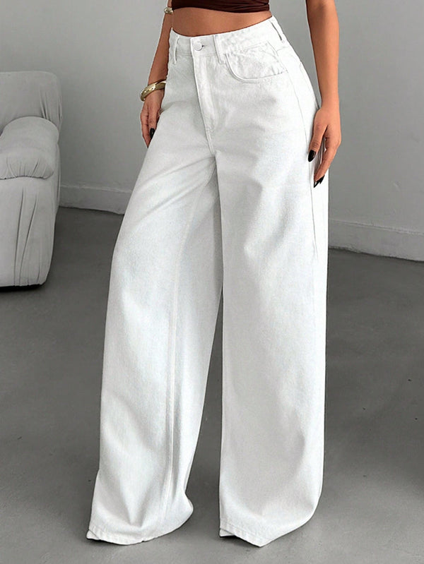White wide leg denim