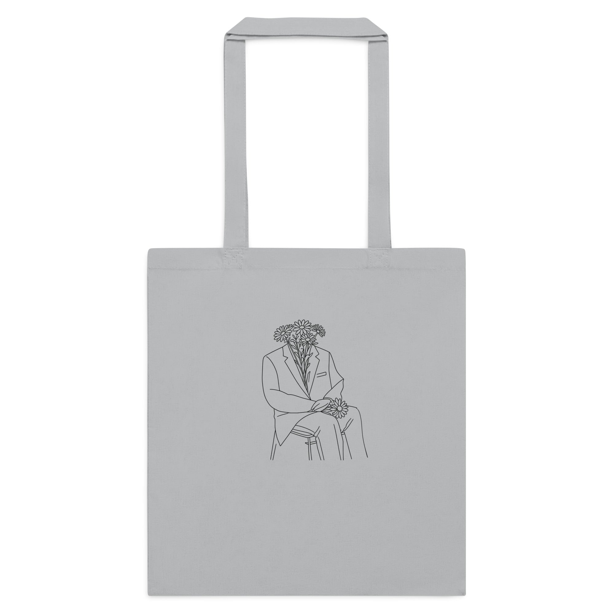 Light grey_man_in_flower_cotton_tote_bag