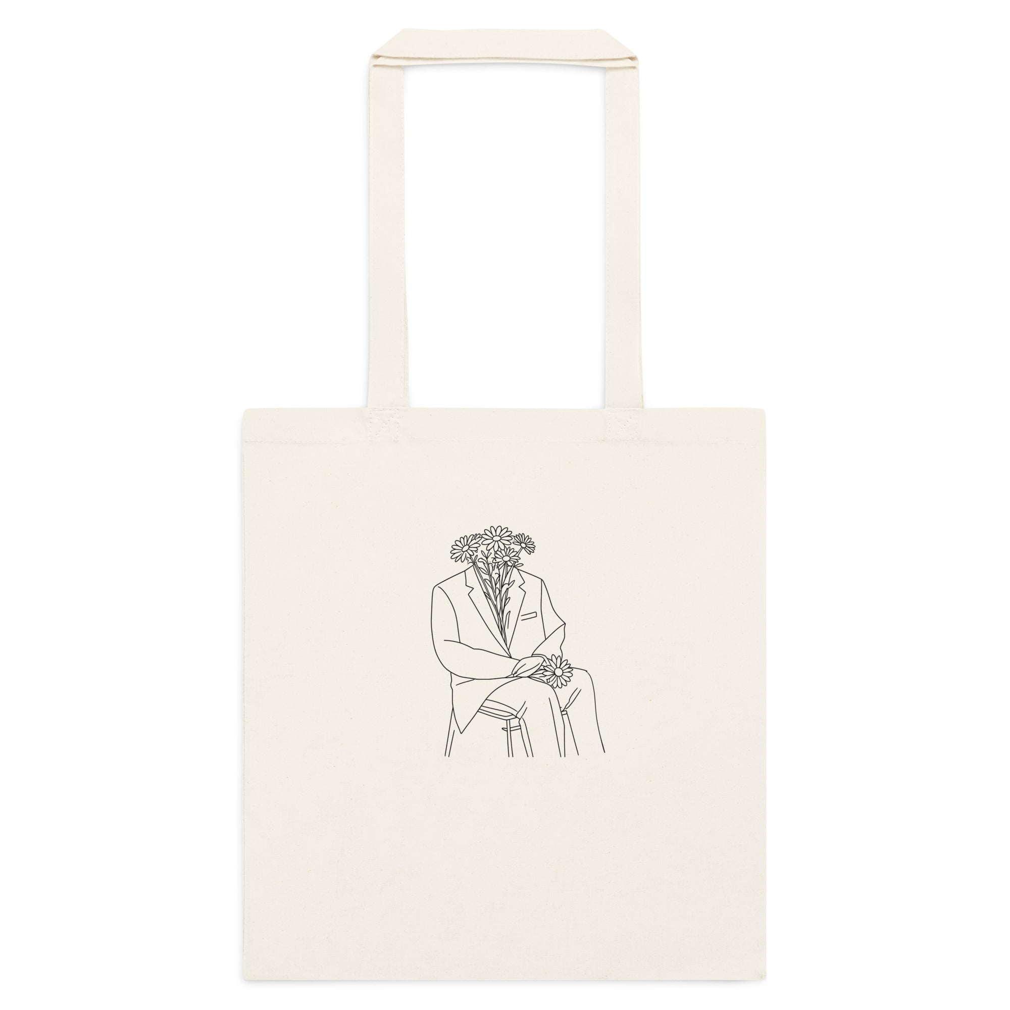 White/beige_man_in_flower_cotton_tote_bag